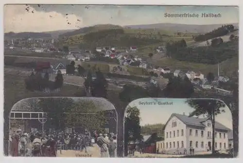 42774 Mehrbild Ak Sommerfrische Hallbach im Erzgebirge Seyferts Gasthof 1914