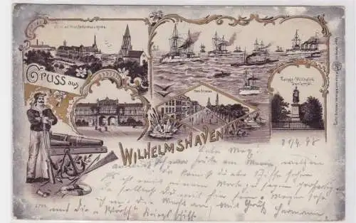 94766 Ak Lithographie Gruß aus Wilhelmshaven Roonstraße usw. 1898