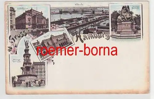 46820 Ak Lithografie Hamburg Stadttheater, Elbbrücke, Börse usw. um 1900