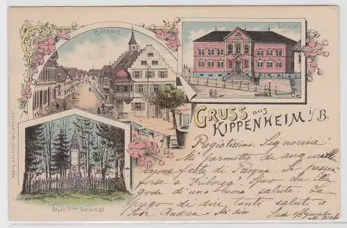 29722 AK Litho Gruss aus Kippenheim, Rathaus, Schule, Stulz`sches Denkmal 1901