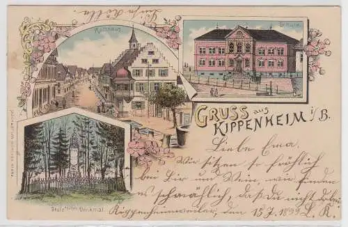 37418 AK Litho Gruss aus Kippenheim, Rathaus, Schule, Stulz`sches Denkmal 1899