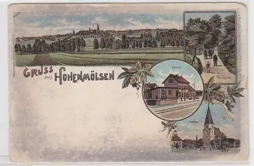 87047 Lithografie AK Gruss aus Hohenmölsen - Bahnhof, Altmarkt, Kaiserpark