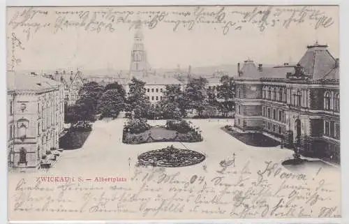 64169 AK Zwickau - Albertplatz, Straßenansicht mit Kirche und Amtsgericht 1904