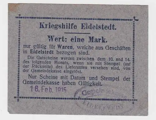 1 Mark Banknoten Kriegshilfe Eidelstedt 18.April 1916 (132813)