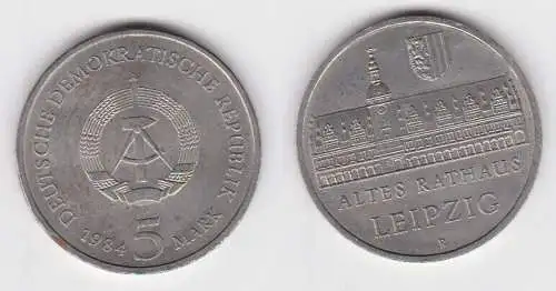 DDR Gedenk Münze 5 Mark Leipzig Altes Rathaus 1984 Stempelglanz (141082)