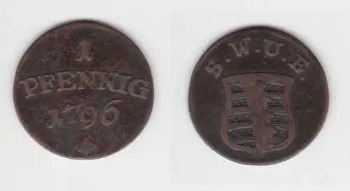 1 Pfennig Kupfer Münze Sachsen-Weimar-Eisenach 1796 ss (151034)