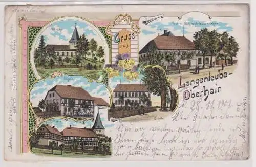 96484 Ak Lithographie Gruß aus Langenleuba Oberhain Schlachtsteuereinnahme usw.