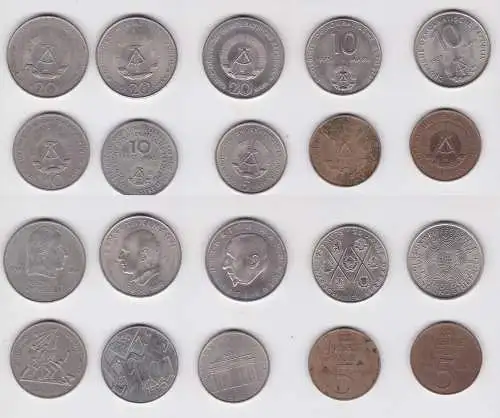 10 x DDR Gedenk Münzen 5, 10 und 20 Mark Schiller, Thälmann, 1.Mai (156402)