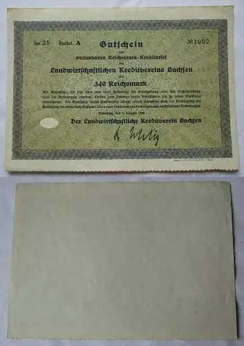 340 RM Kreditbrief Landwirtschaftlicher Kreditverein Sachsen 1930 (157122)