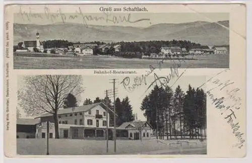 73884 Mehrbild Ak Gruß aus Schaftlach Bahnhof-Restaurant 1911