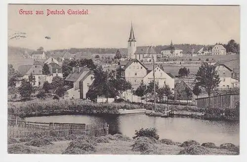 54125 AK Gruss aus Deutsch Einsiedel - Restaurant Landesgrenze, Dorfansicht 1911