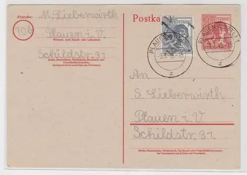 82438 Ganzsachenkarte SBZ Lokalausgaben Plauen im Vogtland 8.7.1948