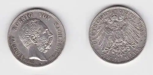 2 Mark Silbermünze Sachsen König Albert 1900 Jäger 124 f.vz (135697)