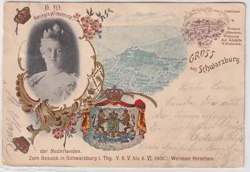 55980 Ak Lithographie Gruß aus Schwarzburg Besuch von Königin Wilhelmina 1900