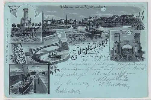 57434 Mondscheinkarte Gruß aus Suchsdorf am Fusse der Hochbrücke 1898