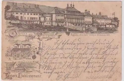 18249 seltene Vorläufer Ak Gruß aus Pillnitz Kaysers Etablissement 1892 !!!