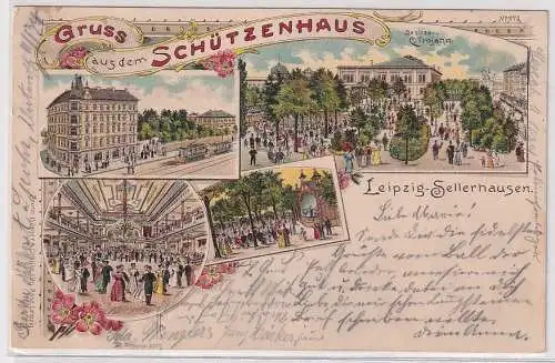 14544 Ak Lithographie Gruß aus dem Schützenhaus Leipzig Sellerhausen 1900