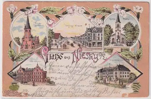 61014 Ak Lithographie Gruß aus Niesky Oberlausitz Görlitzer Straße usw. 1901