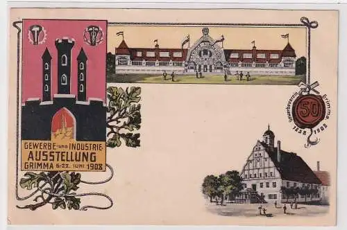 80449 Anlaßkarte zur Gewerbe- und Industrie Ausstellung Grimma 1908