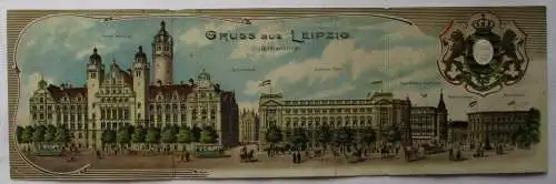 107702 3fach Klapp Ak Gruß aus Leipzig Rathausring um 1900