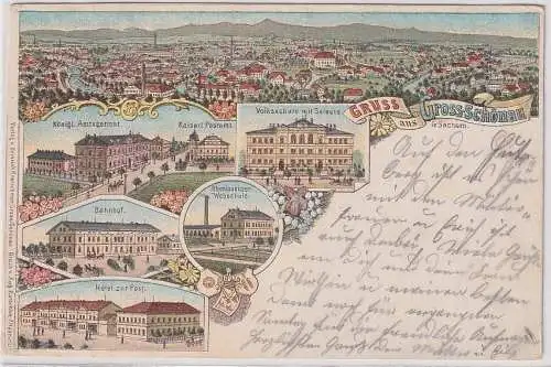 36306 Ak Lithographie Gruß aus Grossschönau Bahnhof, Schule usw. 1902