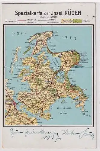 35749 Landkarten Ak Spezialkarte der Insel Rügen 1937