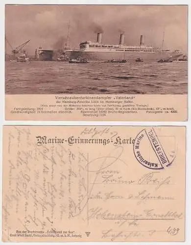 47238 Marine Feldpost Ak Vierschraubenturbinendampfer "Vaterland" um 1915