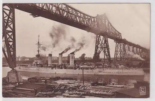 29482 Ak S.M.S. "Cöln" passiert die Rendsburger Hochbrücke 1916