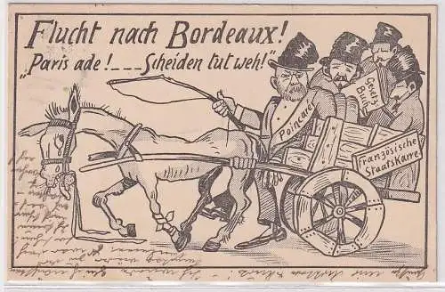 13788 Ak Karikatur Flucht nach Bordeaux! Paris ade! Scheiden tut weh! 1914