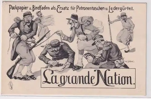 39964 Ak Karikatur La grande Nation Packpapier u. Bindfaden als Ersatz 1914