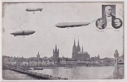 28740Ak Luftschiffmanöver zu Köln am Rhein Parseval Zeppelin Gross 1911