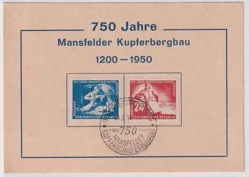 60666  DDR Schmuckkart FDC 750 Jahre Mansfelder Kupferbergbau 1950