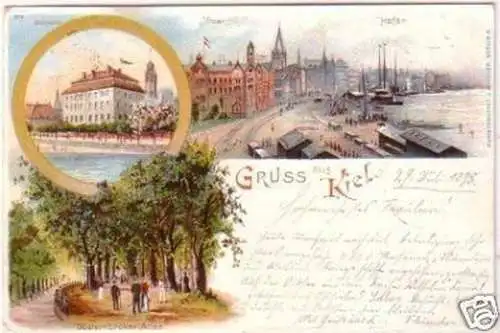 24595 Ak Lithographie Gruß aus Kiel Post usw. 1898