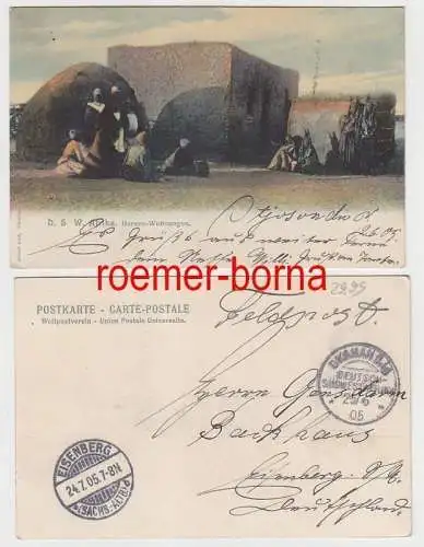 74193 Ak Deutsch-Südwestafrika Herero-Wohnungen mit Stempel Okahandia 1905