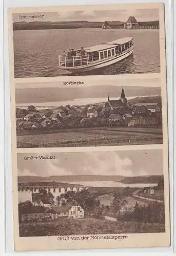 70182 Mehrbild Ak Gruß von der Möhnetalsperre mit Sperrmauer und Dampfer 1955