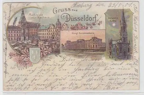 69744 Ak Lithographie Gruß aus Düsseldorf 1901