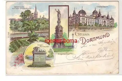 69131 Ak Lithografie Gruss aus Dortmund Fredenbaum, Kriegerdenkmal usw. 1901