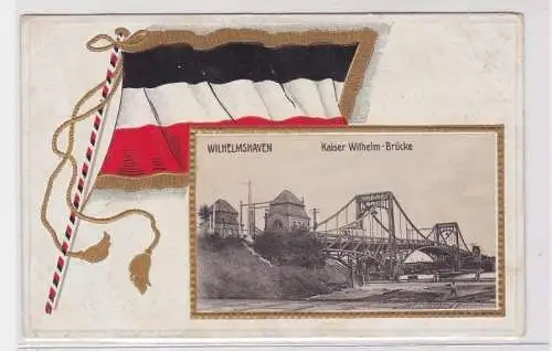 90991 Fahnen Präge Ak Wilhelmshaven Kaiser Wilhelm Brücke 1915