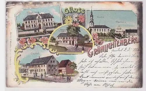 84091 Ak Lithographie Gruß aus Grünlichtenberg Gasthof, Schule usw. 1907