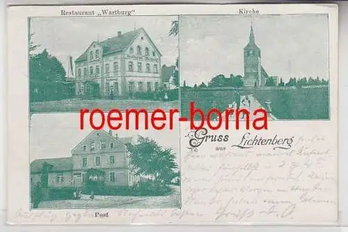 80612 Mehrbild Ak Gruß aus Lichtenberg Restaurant 'Wartburg', Post, Kirche 1905