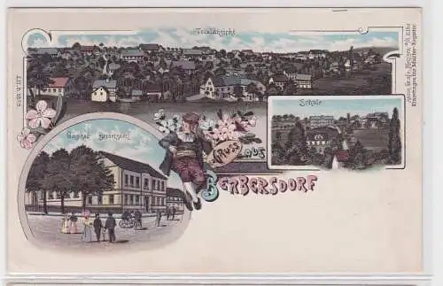 73345 Ak Lithographie Gruß aus Berbersdorf Gasthof, Schule usw. um 1900