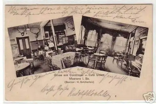 06813 Ak Gruß aus Meerane Conditorei & Cafe Union 1912