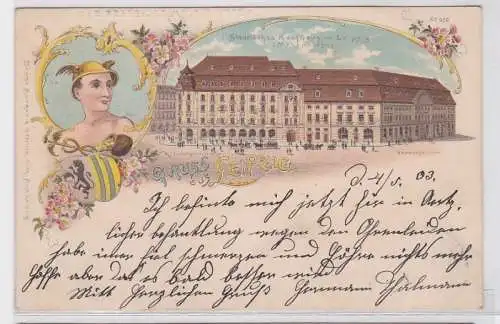 06687 Lithografie AK Gruss aus Leipzig - Städt. Kaufhaus (Messpalast), Hermes