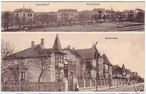 05361 Ak Naunhof Bahnhof- und Goethestraße 1915