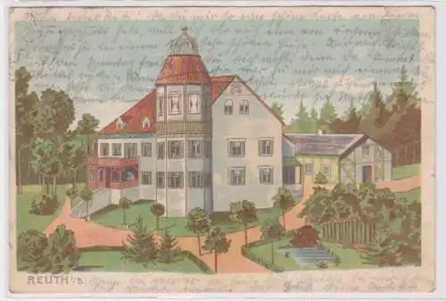 95492 Künstler AK Reuth in Sachsen, Blick auf Gasthaus, Stadtvilla 1921