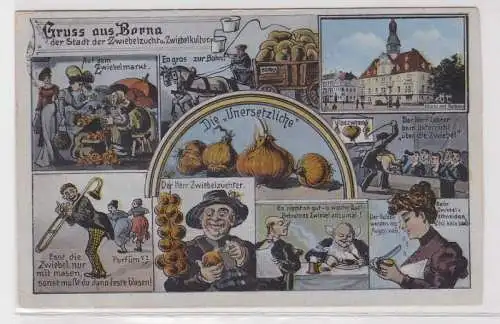 34787 Humor Künstler Ak Gruss aus Borna - Die 'Unersetzliche' Zwiebel 1921