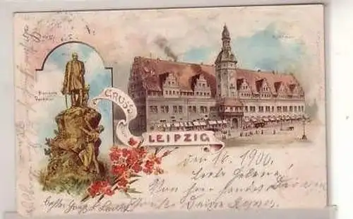 24/8 Ak Lithografie Gruss aus Leipzig Rathaus 1900