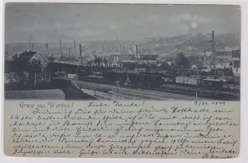 92012 Mondschein AK Gruss aus Werdau - Panorama vom Industriegebiet aus 1899