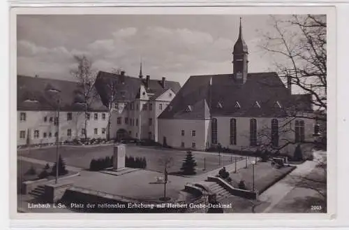 92087 Ak Limbach in Sachsen Platz mit Herbert Grobe Denkmal 1937