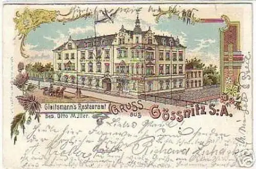 06716 Ak Lithographie Gruß aus Gössnitz Gasthof 1903